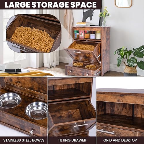 PetFeast Dog Feeding Station: Cabinet with 2 Elevated Bowls, Storage Drawer, Brown