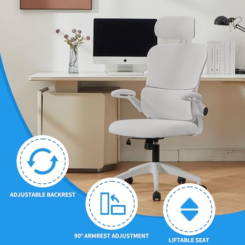 Vigosit Ergonomic Mesh Office Chair: High Back, Lumbar Support, 3D Headrest, PU Wheels - 400 lbs Capacity, White