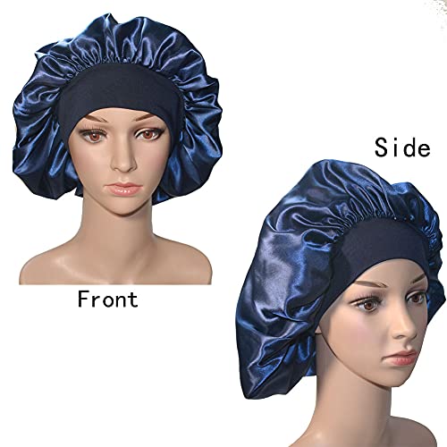 VEYRNEIC Satin Hair Bonnet for Black Women, Wide Elastic Band, Silk, Night Sleep Cap, Braids, Shower Cap, Chemo Cap, Storage Bag