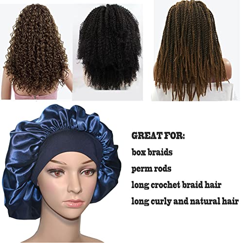 VEYRNEIC Satin Hair Bonnet for Black Women, Wide Elastic Band, Silk, Night Sleep Cap, Braids, Shower Cap, Chemo Cap, Storage Bag