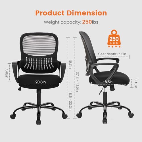 Sweetcrispy Mid-Back Mesh Office Chair with Lumbar Support & Armrests