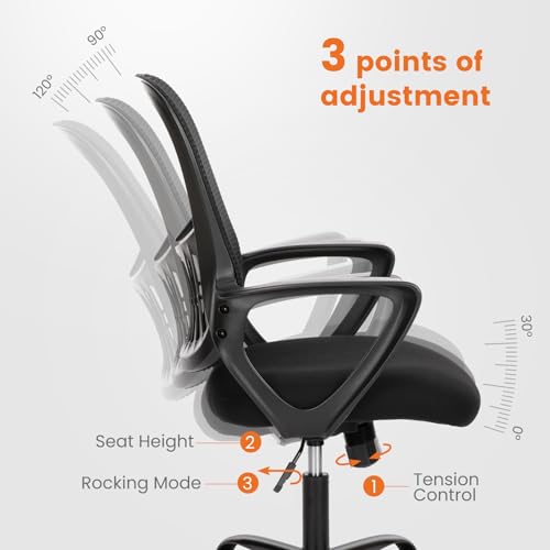 Sweetcrispy Mid-Back Mesh Office Chair with Lumbar Support & Armrests