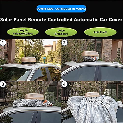 HYQNG Smart Car Cover with Solar Panel & Remote Control, UV Protection, Universal Fit for Limousine, Silver