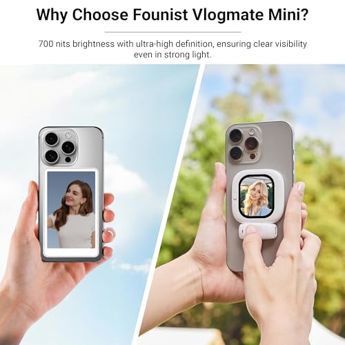 Vlogmate Mini Selfie Screen with Phone Holder for Rear Camera - Ideal for Vlogging, Live Streaming, and TikTok - Compatible with iPhone