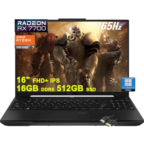 ASUS TUF Gaming A16 Laptop 16-inch FHD 165Hz Ryzen 7 8-core 16GB DDR5 512GB SSD RX7700S Graphic - Black