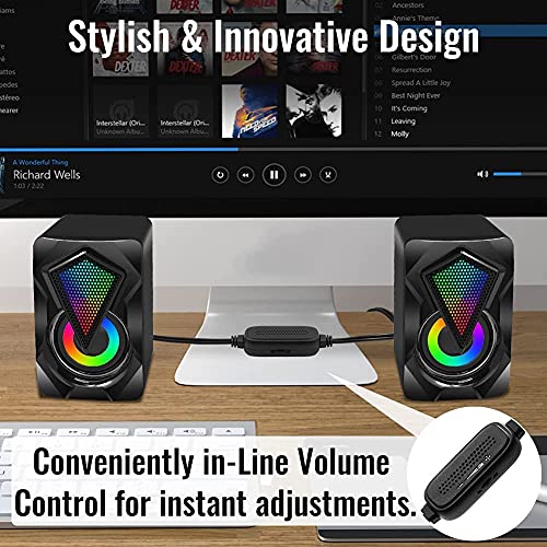 NJSJ Desktop Computer Speakers: USB Stereo 2.0, Aux Input, Portable Mini Speaker for Laptop, Smartphones, MAC, RGB Lights