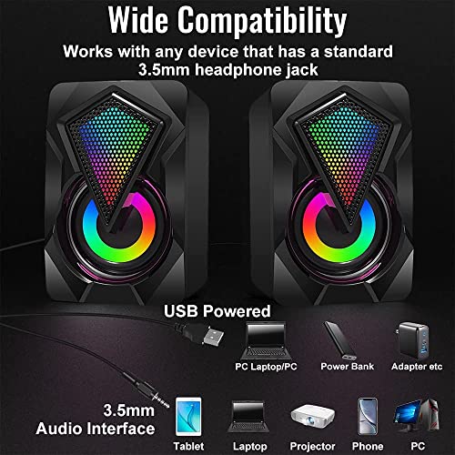 NJSJ Desktop Computer Speakers: USB Stereo 2.0, Aux Input, Portable Mini Speaker for Laptop, Smartphones, MAC, RGB Lights