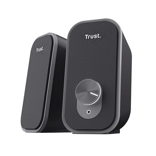 Trust Orada 2.0 PC Speakers: Compact 12W USB Stereo Set, 3.5mm AUX, Headphone Connection, Fabric Front - Black