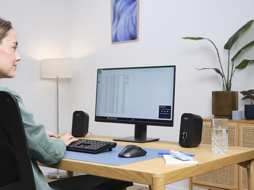 Trust Orada 2.0 PC Speakers: Compact 12W USB Stereo Set, 3.5mm AUX, Headphone Connection, Fabric Front - Black