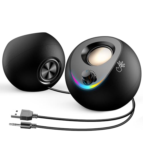 LENRUE Desktop PC Speakers, Stereo Sound, Touch Light, USB Powered, AUX Input, Wired Desk Speaker for Laptop Tablet Gaming