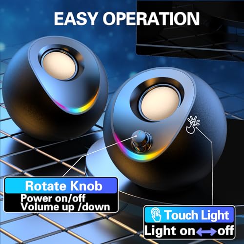 LENRUE Desktop PC Speakers, Stereo Sound, Touch Light, USB Powered, AUX Input, Wired Desk Speaker for Laptop Tablet Gaming