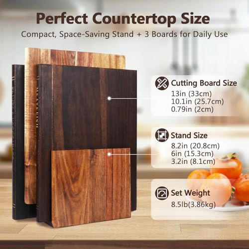 Acacia Book Cutting Board Set with Stand, Decorative Kitchen Boards - Unique Gift