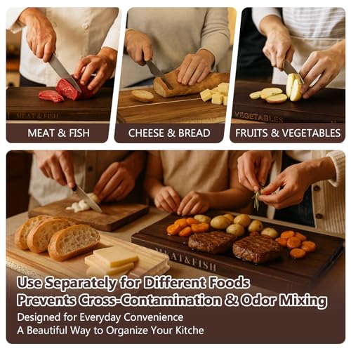 Acacia Book Cutting Board Set with Stand, Decorative Kitchen Boards - Unique Gift