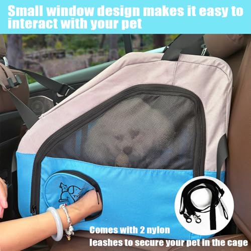 Tyalez Portable Pet Crate for Car Travel, Foldable Dog & Cat Carrier with Seatbelt & Headrest Strap, Soft-Sided Kennel
