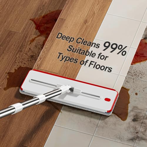 HoMettler Flat Mop and Bucket Set: 3-Compartment Wall Cleaner, 4 Microfiber Pads