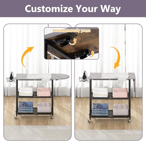 GILLAS 2-Tier Ironing Board with Storage Basket, Rustic Stand