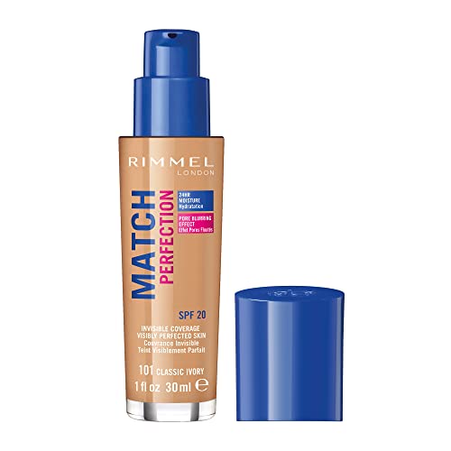 Rimmel Match Perfection Foundation - Classic Ivory, 24hr Hydration, Lightweight, SPF20