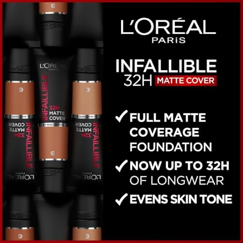 L'Oreal Paris Liquid Foundation: Long Lasting with Niacinamide, SPF 25, Natural Finish - 20 Shades, Infallible 32H Matte Cover